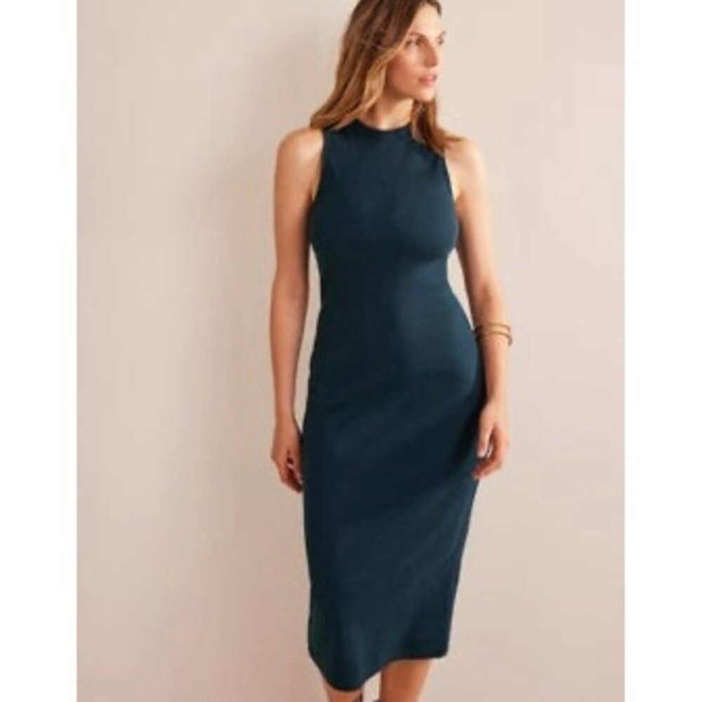 NWT Boden Racer Rib Jersey Midi Dress Sleeveless Fitted Size 20/22R Green D0610